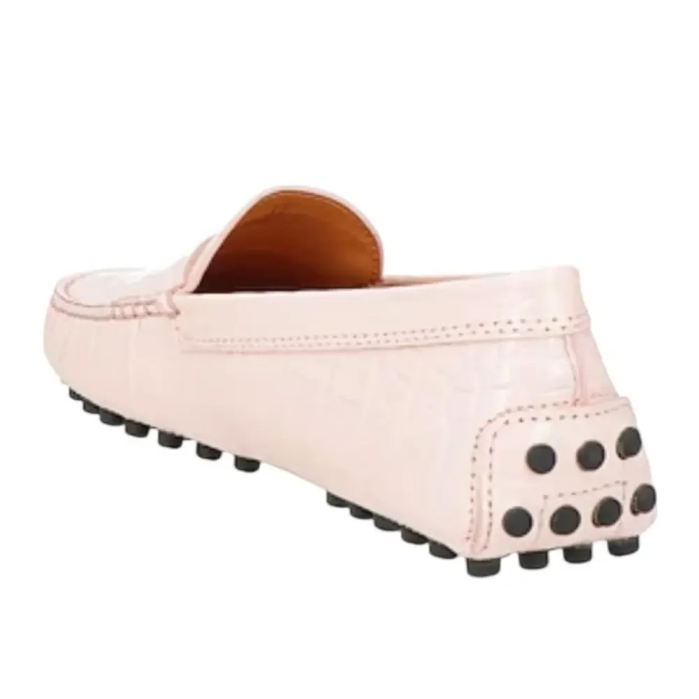 Tod’s Gommino Penny Bar Croc-Embossed Leather Pink Driving Loafers Size‎ 37 US 7